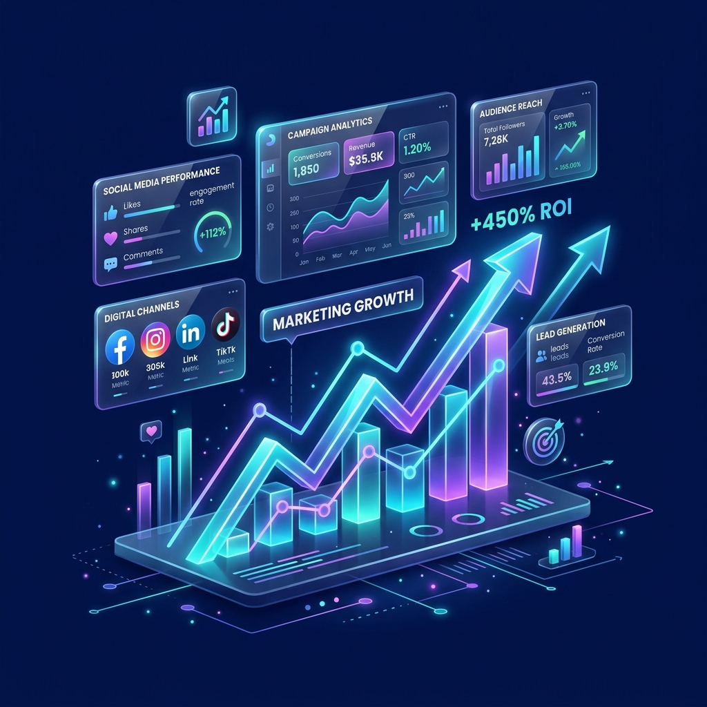 Digital marketing charts and panels representation